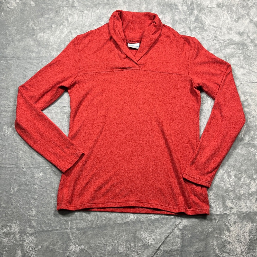 Columbia Lightweight  Pullover Sweater Women S Red Shawl Neck Heathered Knit Top